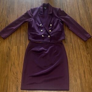 Purple Blazer and Skirt Set with Gold Buttons